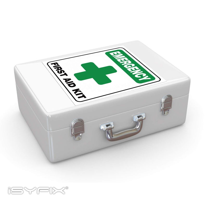 iSYFIX ملصقات علامات مجموعة الإسعافات الأولية الطارئة iSYFIX للمنزل والمدارس والأعمال - 4 عبوات 6x7 بوصة - فينيل ذاتي اللصق عالي الجودة، مغلفة بالأشعة فوق البنفسجية، مقاومة للعوامل الجوية، للخدوش، للماء وتلاشي الألوان، داخلية وخارجية - Image 5